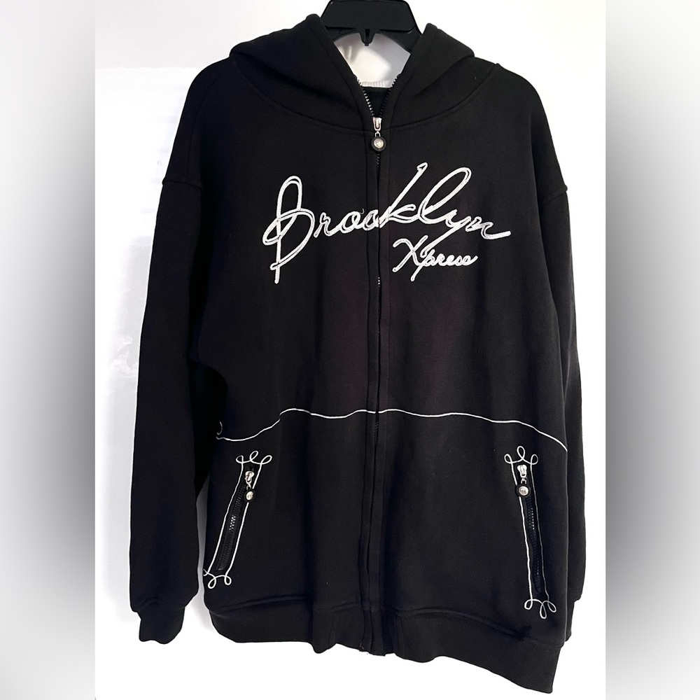 Vintage Y2K Brooklyn Xpress Hoodie Black Full Zip Grunge Sweatshirt